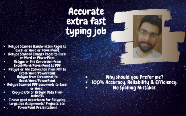 I will do an accurate extra fast typing job of 20 pages within 24 hours